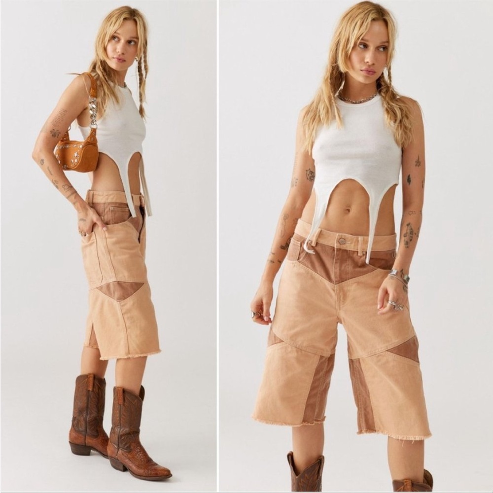 BDG Skater shorts Patchwork Tan and Brown Pants